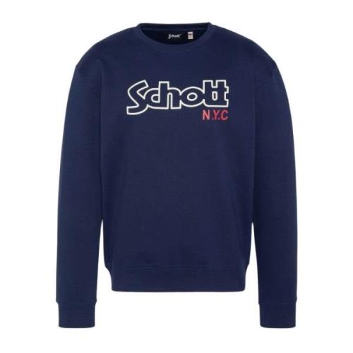 Schott NYC Ikonisk Fleece Sweatshirt - Blå Blue, Herr