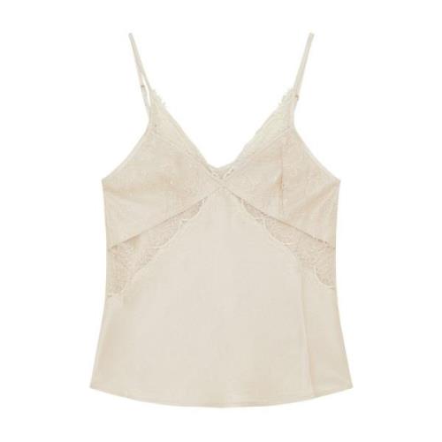 Patrizia Pepe TOP Slim top i viskos satin Beige, Dam