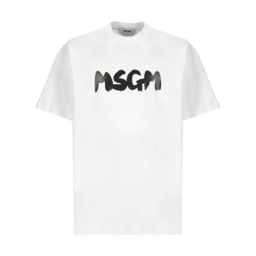 Msgm Vit Bomull T-shirt med Logotyp White, Herr