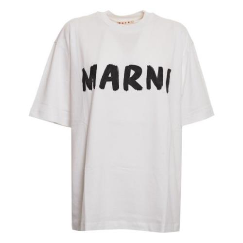 Marni Vit Choker Hals Logo Print Tee White, Dam