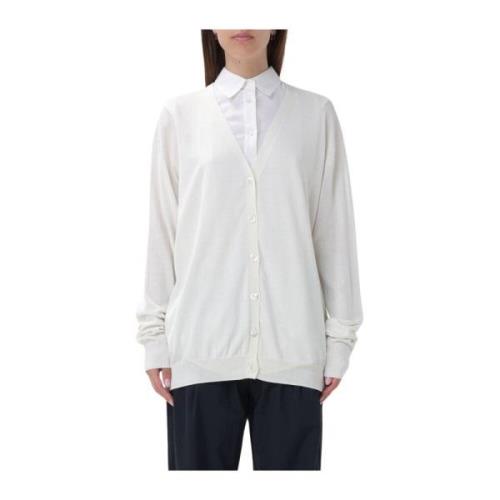 Aspesi Vit Cardigan Sweater Regular Fit White, Dam