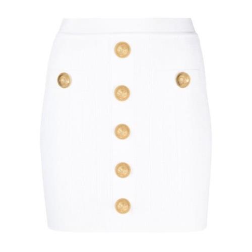 Balmain Vit Ribbstickad Minikjol White, Dam