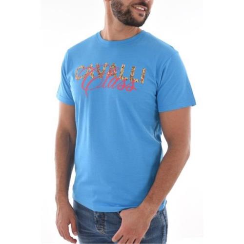 Cavalli Class Blått Logotyp T-shirt - Klassisk Stil Blue, Herr