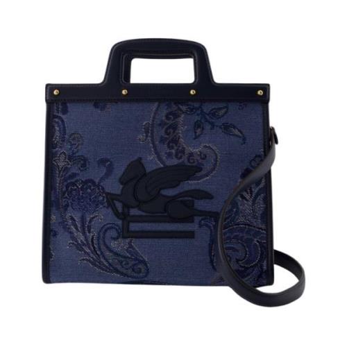 Etro Blå Bomull Shopper Väska med Avtagbar Rem Blue, Dam