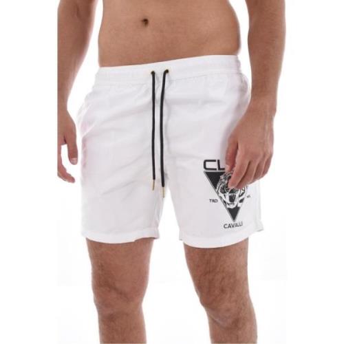 Cavalli Class Logo Print Badshorts - Klassisk Stil White, Herr