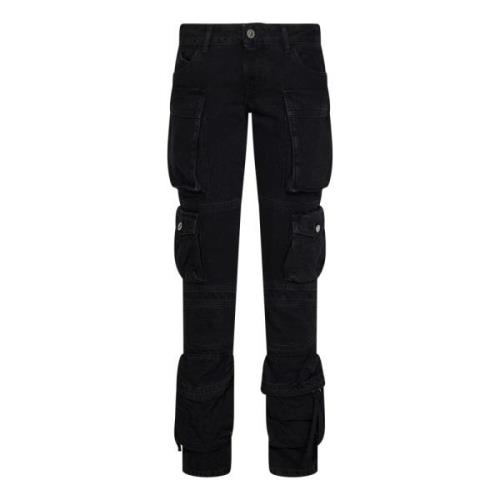 The Attico Svarta Cargo Jeans med Logobroderi Black, Dam