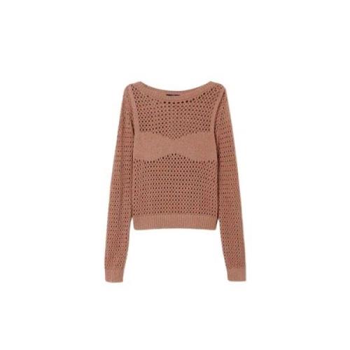 Twinset Brun Stickad Tröja Mesh Bomull Lurex Brown, Dam