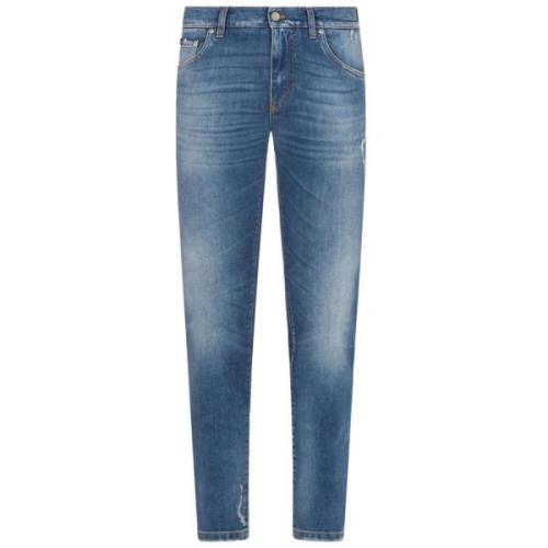 Dolce & Gabbana Skinny Jeans med Maioliche Print Detaljer Blue, Herr