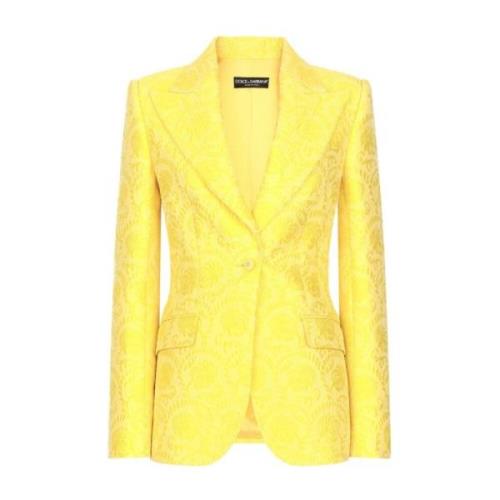 Dolce & Gabbana Mönstrad Jacquard Gul Jacka Yellow, Dam