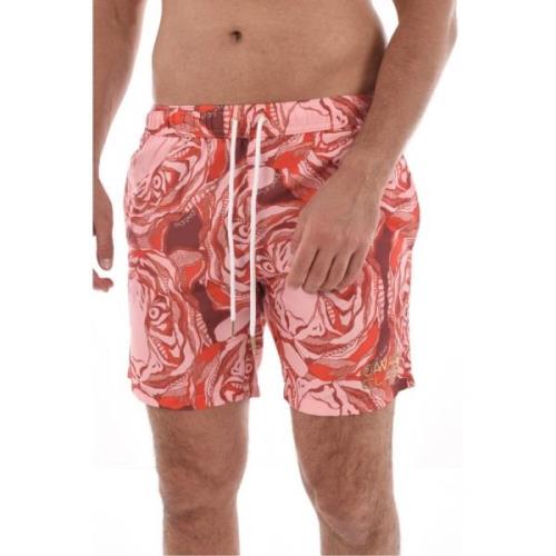 Cavalli Class Djurmönstrade Badshorts - Röd Multicolor, Herr