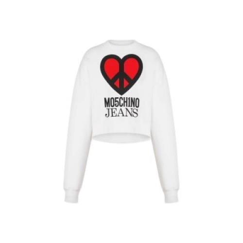 Moschino Crop Bomullsweatshirt Hjärta Peace White, Dam