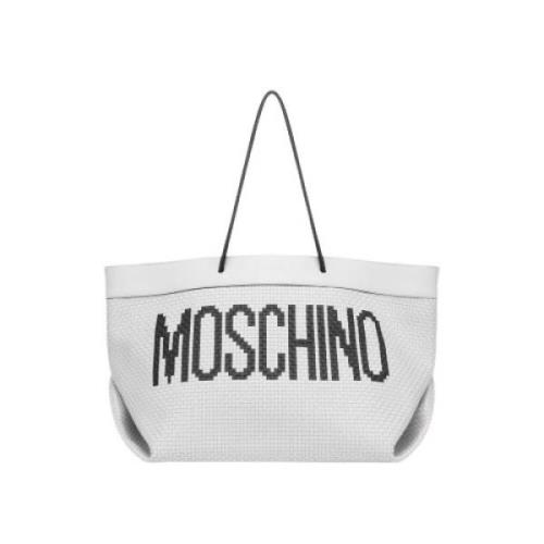 Moschino Vit Axelväska med Svarta Handtag och Logotyp White, Dam