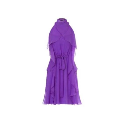 Alberta Ferretti Chiffong Kort Klänning med Amerikansk Ringning Purple...