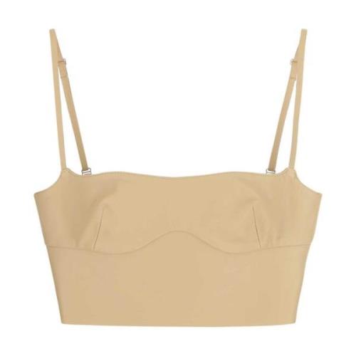 Off White Snygg Beige Läder Crop Top Beige, Dam