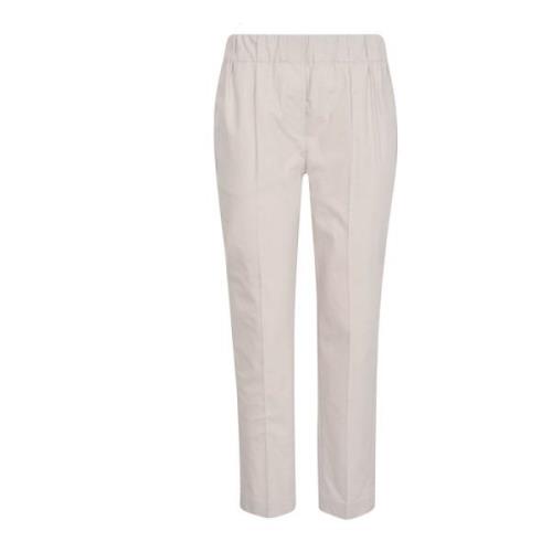 Brunello Cucinelli Beige Stretch Bomull Cropped Byxor White, Dam