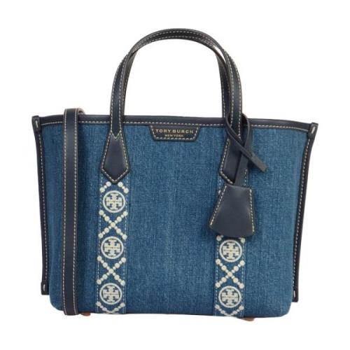 Tory Burch Denim Triple-Compartment Small Tote Väska Blue, Dam