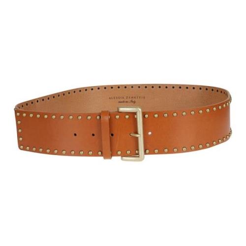 Alessia Zamattio Studded Leather Brown Belt Brown, Dam