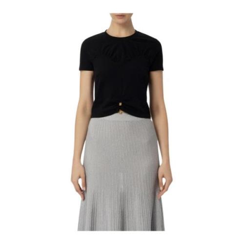 Elisabetta Franchi Donna T-shirt med piercing tillbehör Black, Dam