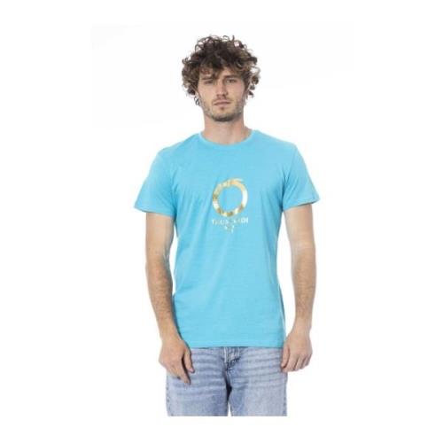 Trussardi Logo Print Bomull T-Shirt Crew Neck Blue, Herr