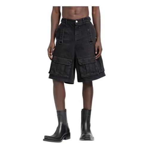 Vetements Cargo Denim Shorts med Flera Fickor Black, Herr