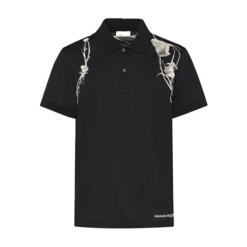 Alexander McQueen Tryckt Harnesk Polotröja i Svart Black, Herr