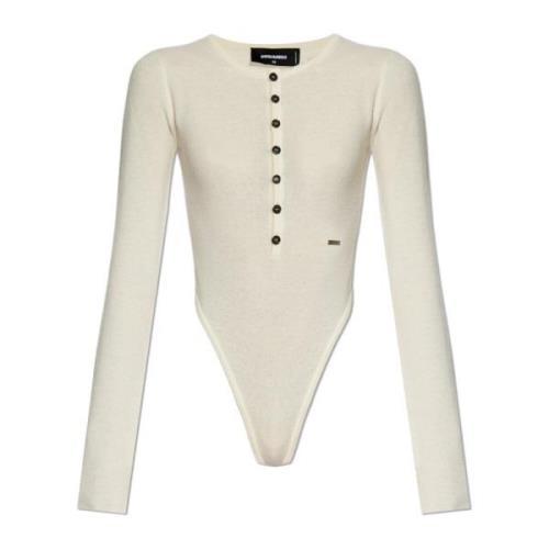 Dsquared2 Bodysuit med logotypapplikation Beige, Dam