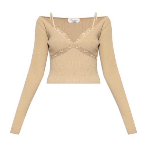 Blumarine Tröja med satininsats Beige, Dam