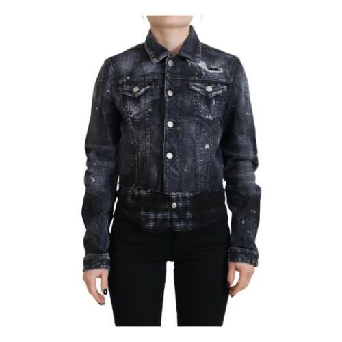 Dsquared2 Grå Distressed Denim Jacka Gray, Dam