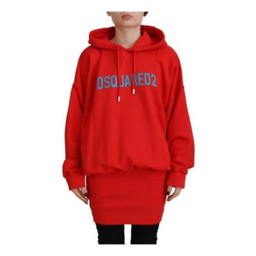 Dsquared2 Röd Logo Print Bomull Hoodie Red, Dam