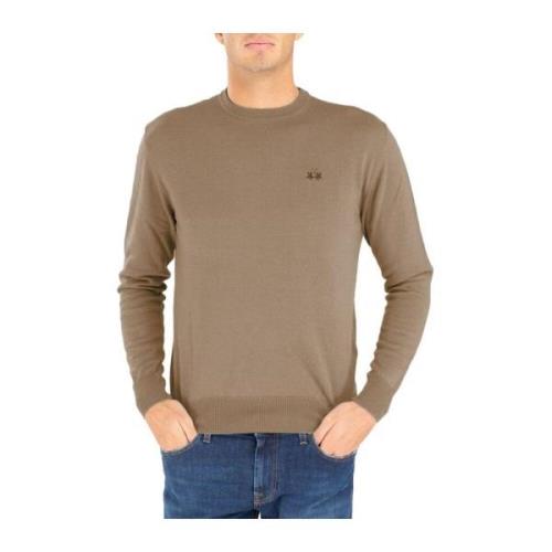 La Martina Broderad Merinoull Crew-Neck Sweater Brown, Herr