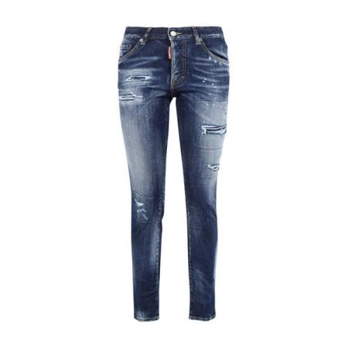 Dsquared2 Målad sprut cropped jeans Blue, Dam