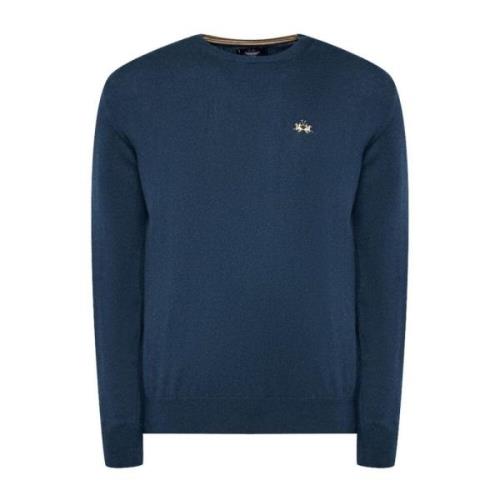 La Martina Blå Logo Crew-Neck Sweater Bomull Ull Blue, Herr