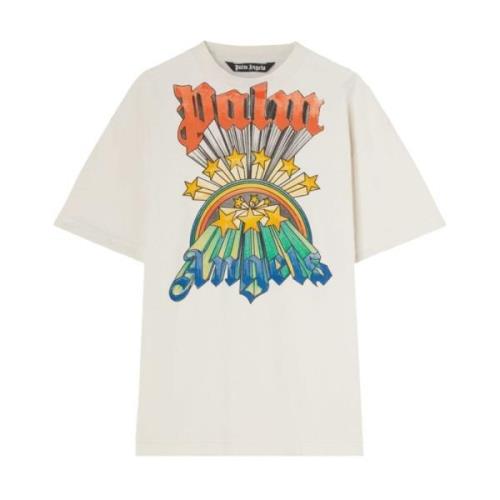 Palm Angels Regnbåge Grafisk Crew-Neck T-Shirt Beige, Herr