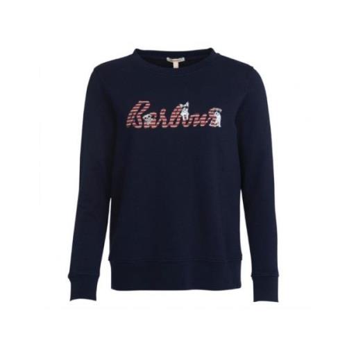 Barbour Dam Crewneck Sweatshirt med Front Print Blue, Dam