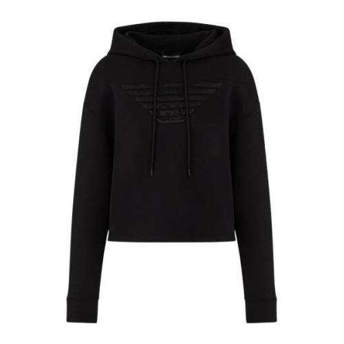 Emporio Armani Hoodie med Oversized Broderi Black, Dam