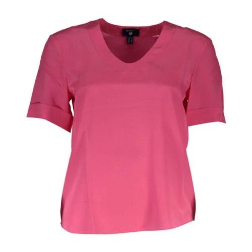 Gant Silke V-ringad T-shirt med Logodetaljer Pink, Dam