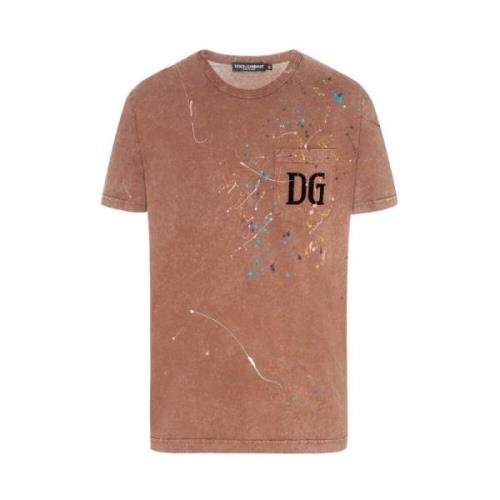 Dolce & Gabbana Målningsstänk Bomull T-shirt Topp Brown, Herr