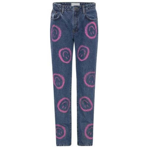 One Teaspoon Denim Regular Fit Jeans med Smile Print Blue, Dam