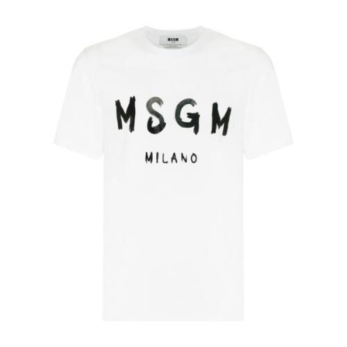 Msgm Svart och vit logotryck T-shirt White, Herr