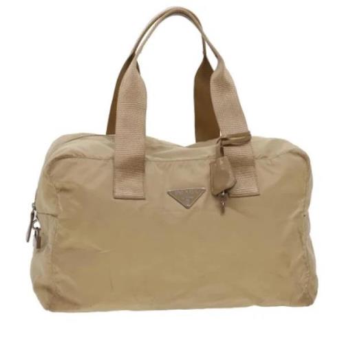 Prada Vintage Pre-owned Nylon handvskor Beige, Dam