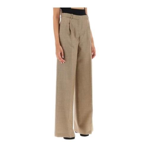 Msgm Rutig Wide Leg Ullbyxor Brown, Unisex