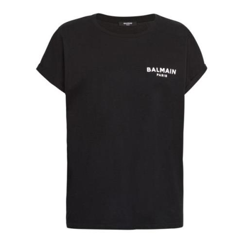 Balmain T-shirt med flocked Pari logo Black, Dam