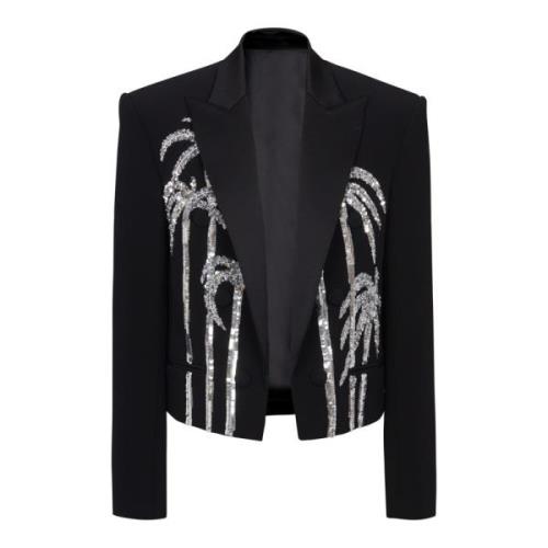 Balmain Kort crepejacka med palmerbroderi Black, Herr