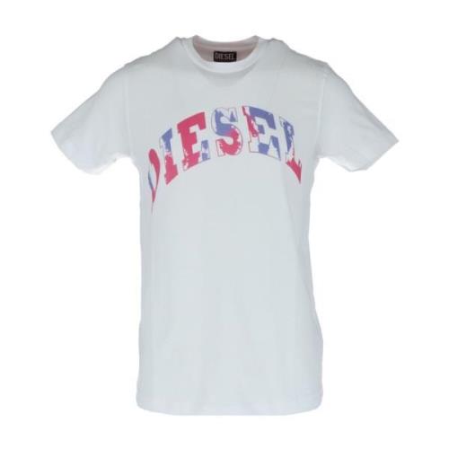 Diesel Vit Tryckt Rund Hals T-shirt White, Herr