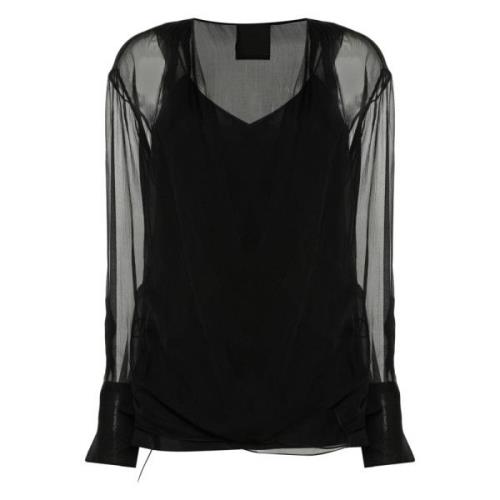 Givenchy Svart Siden Chiffon Wrap Blus Black, Dam