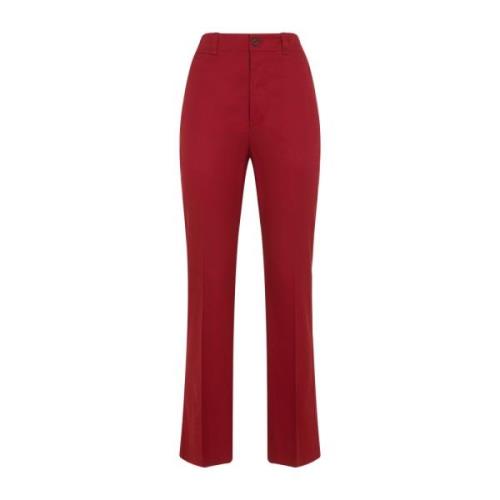 Saint Laurent Röda Bomull Hög Midja Byxor Red, Dam