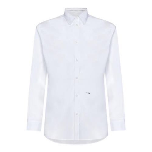 Dsquared2 Vit Stretch Bomull Poplin Logo Skjorta White, Herr