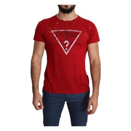 Guess Röd Bomull Statement T-shirt Red, Herr