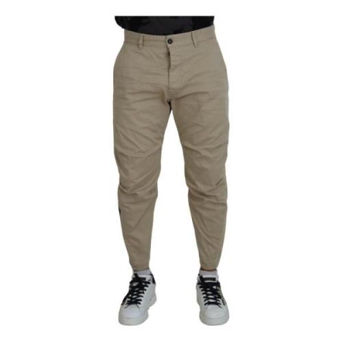 Dsquared2 Beige Bomull Tapered Casual Byxor Beige, Herr