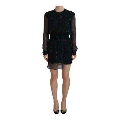 Dsquared2 Svart Blommig Silke Sheath Mini Klänning Black, Dam